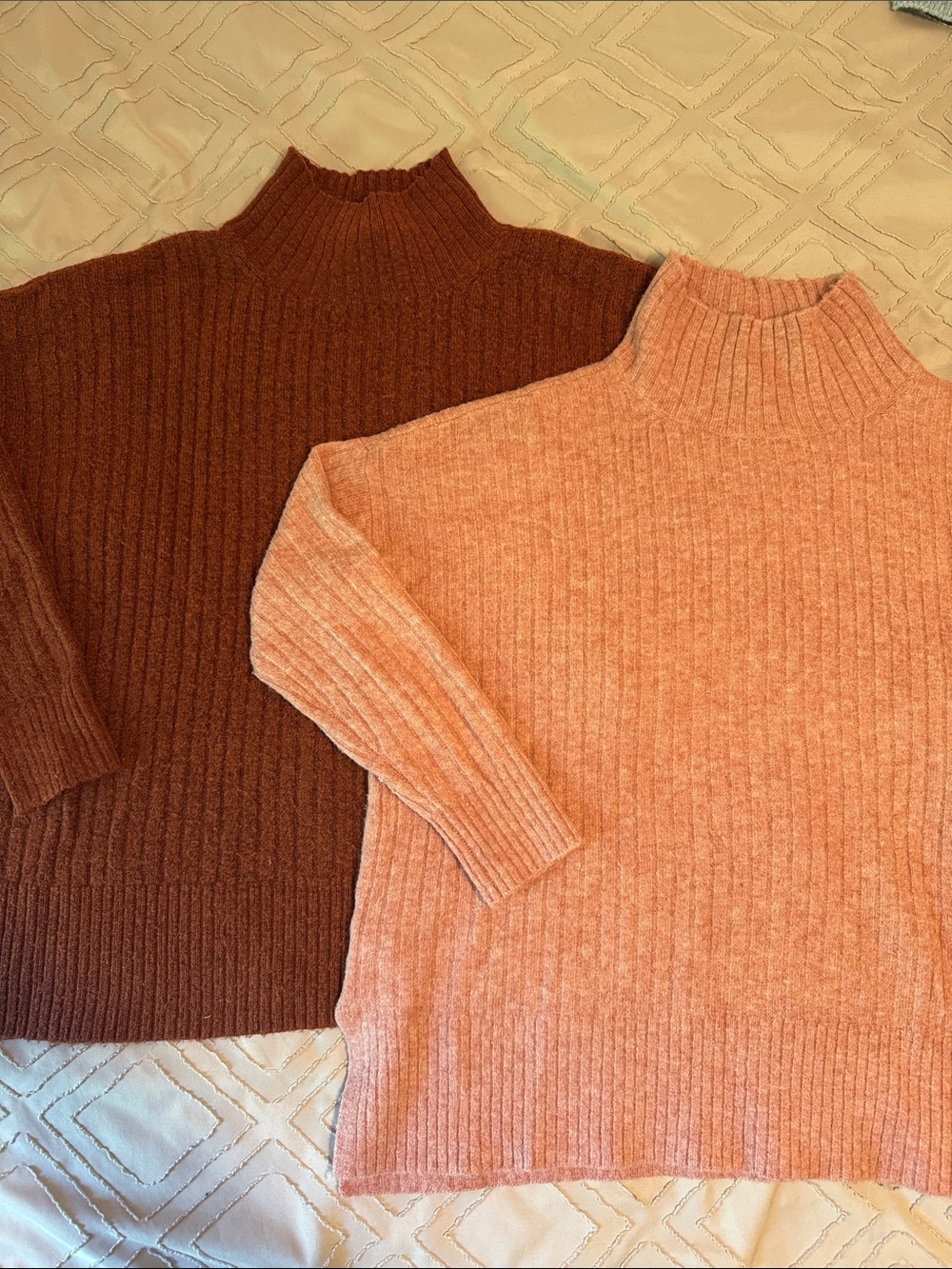 LOFT Cozy Mock Neck Ribbed Sweater - Peach and Rust - bundle of 2 sweaters - XS